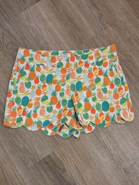 crown & ivy White Scallop Hem Pineapple Print Shorts with Orange, Green and Teal